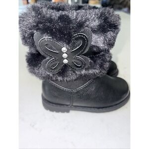 Rachel Shoes Toddler's Size 6M Zip-Up‎ Boots Karley Black Butterfly Faux Fur